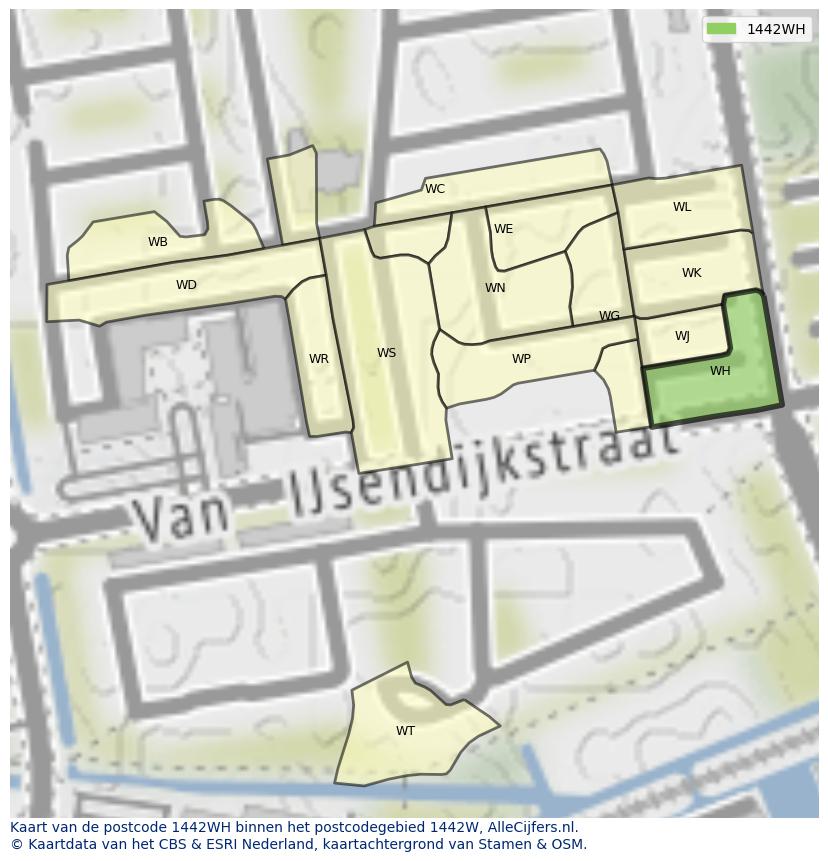 Afbeelding van het postcodegebied 1442 WH op de kaart.