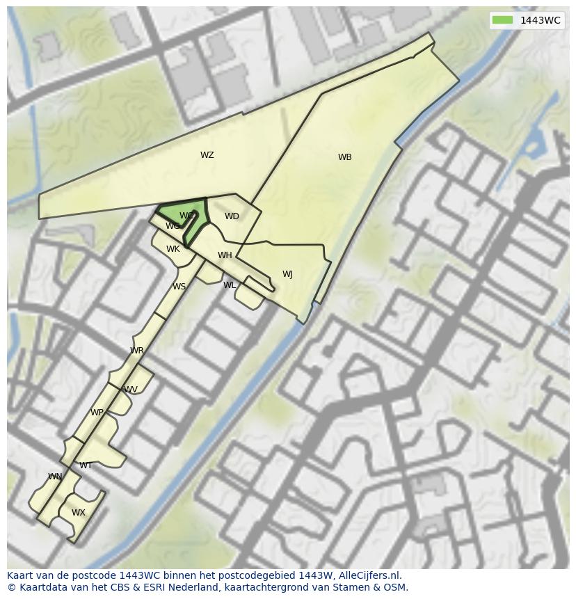 Afbeelding van het postcodegebied 1443 WC op de kaart.