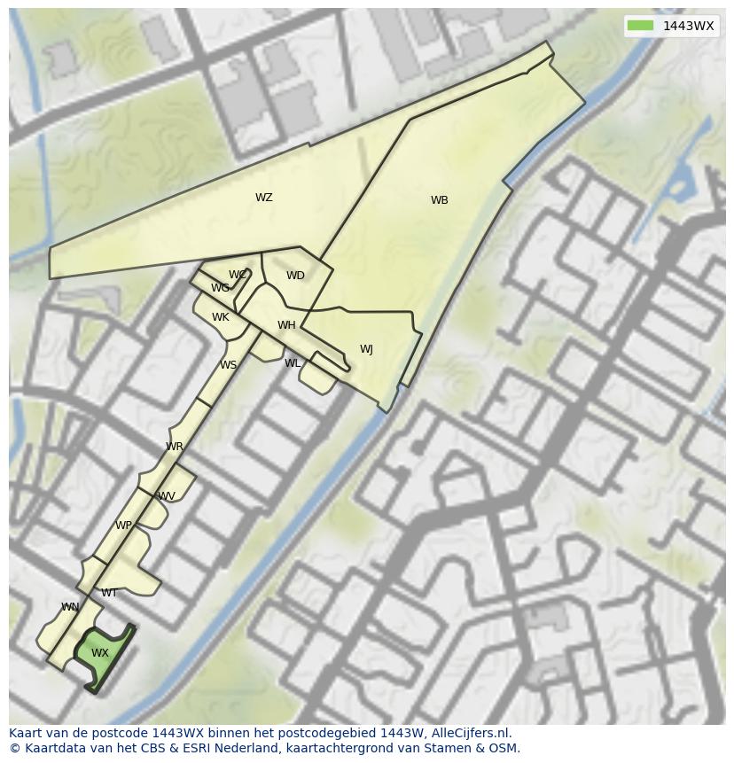 Afbeelding van het postcodegebied 1443 WX op de kaart.