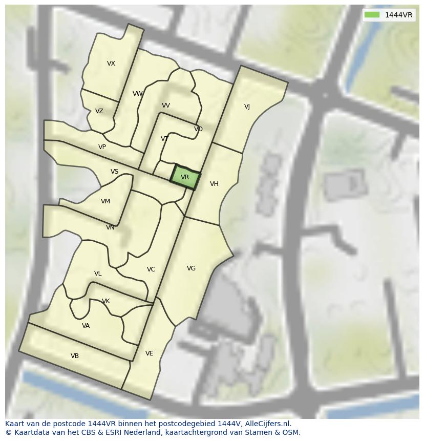 Afbeelding van het postcodegebied 1444 VR op de kaart.