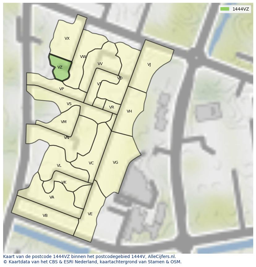 Afbeelding van het postcodegebied 1444 VZ op de kaart.