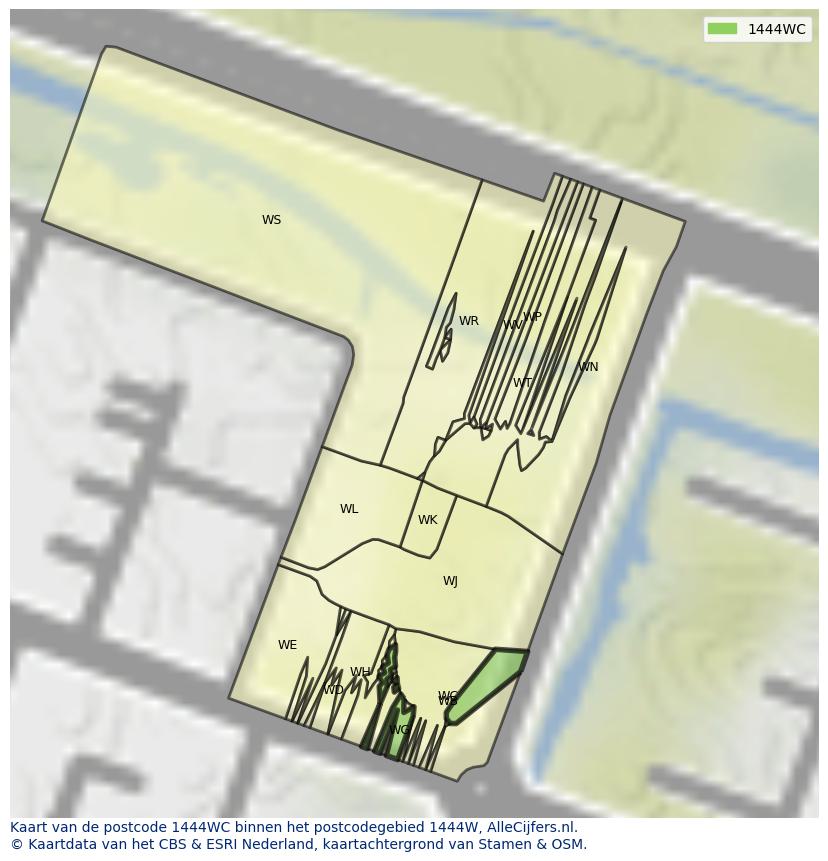 Afbeelding van het postcodegebied 1444 WC op de kaart.