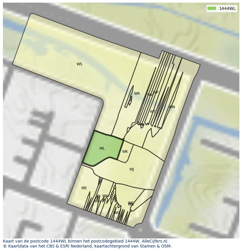 Afbeelding van het postcodegebied 1444 WL op de kaart.