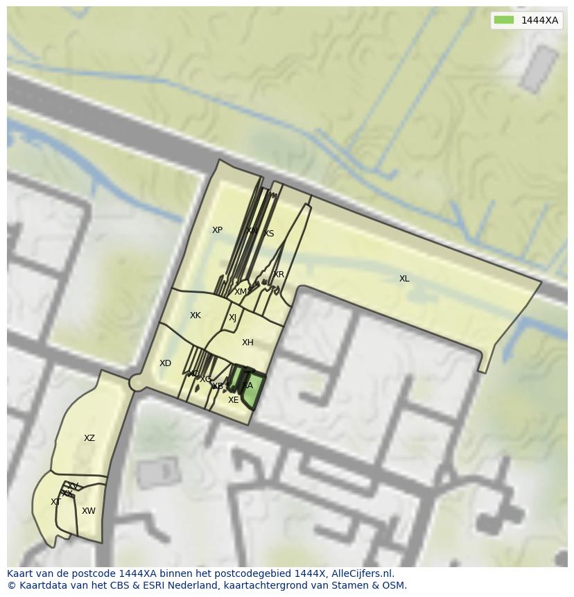 Afbeelding van het postcodegebied 1444 XA op de kaart.