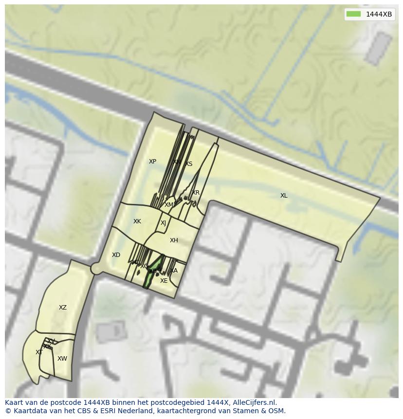 Afbeelding van het postcodegebied 1444 XB op de kaart.