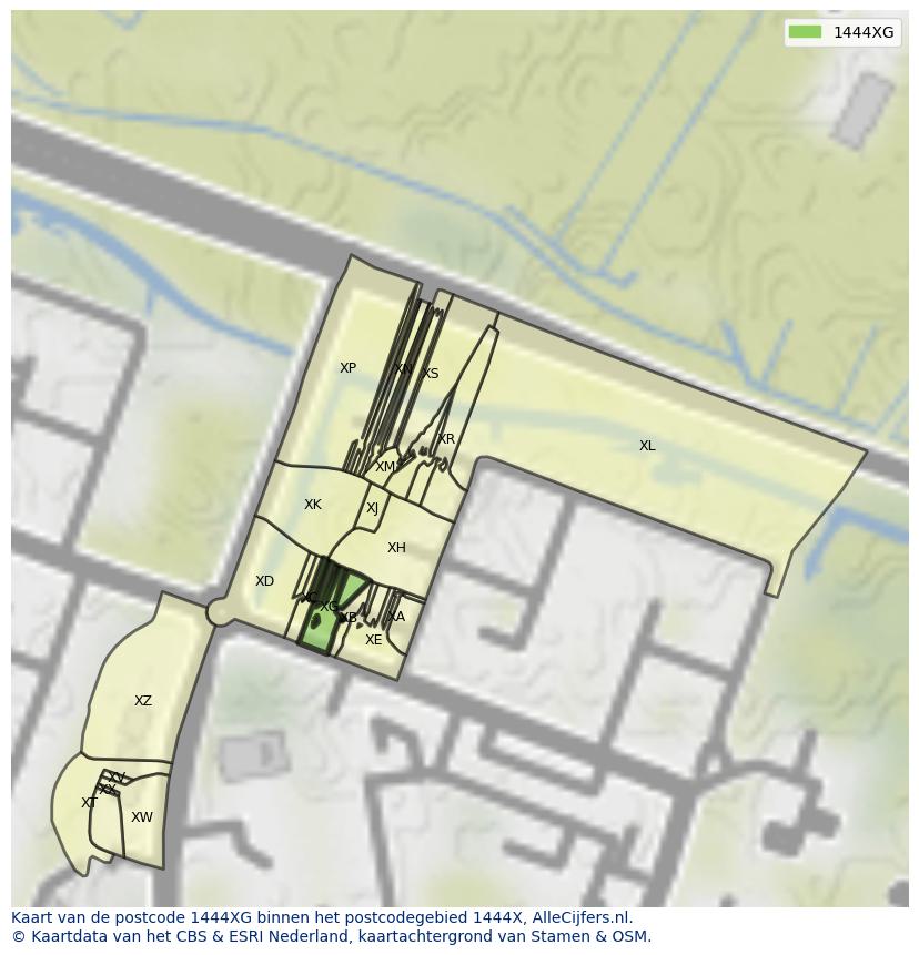 Afbeelding van het postcodegebied 1444 XG op de kaart.