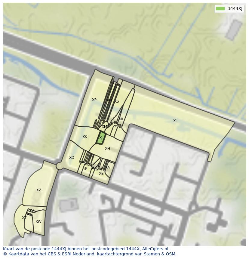 Afbeelding van het postcodegebied 1444 XJ op de kaart.