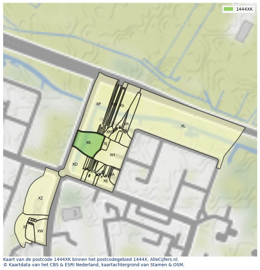 Afbeelding van het postcodegebied 1444 XK op de kaart.