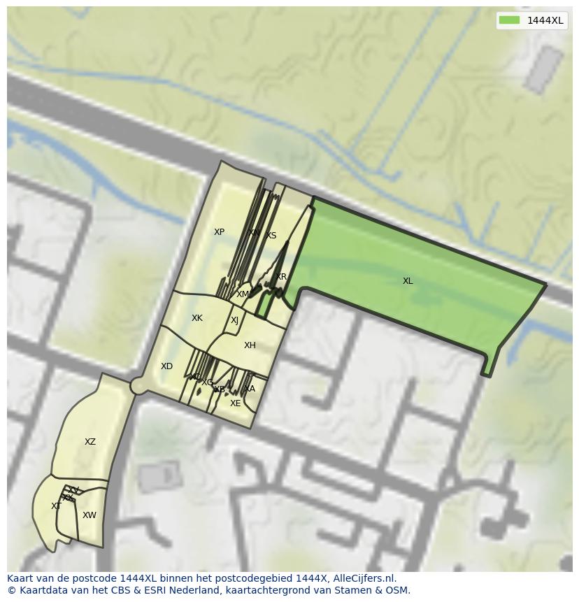 Afbeelding van het postcodegebied 1444 XL op de kaart.