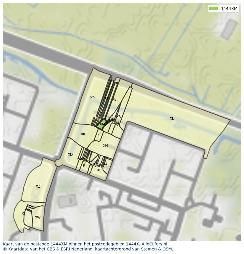 Afbeelding van het postcodegebied 1444 XM op de kaart.