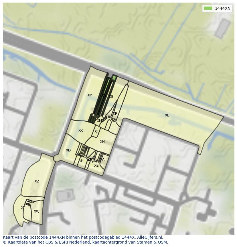 Afbeelding van het postcodegebied 1444 XN op de kaart.