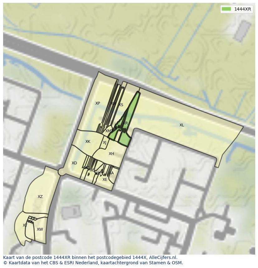 Afbeelding van het postcodegebied 1444 XR op de kaart.