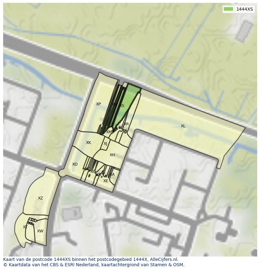 Afbeelding van het postcodegebied 1444 XS op de kaart.