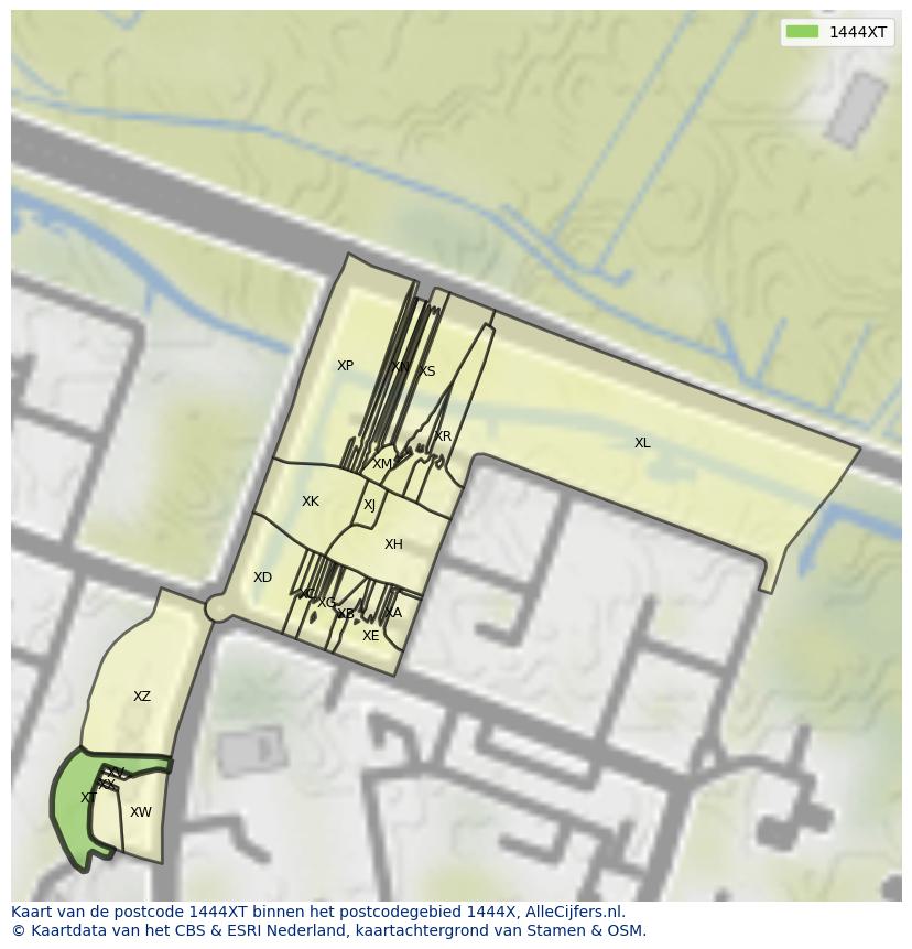 Afbeelding van het postcodegebied 1444 XT op de kaart.