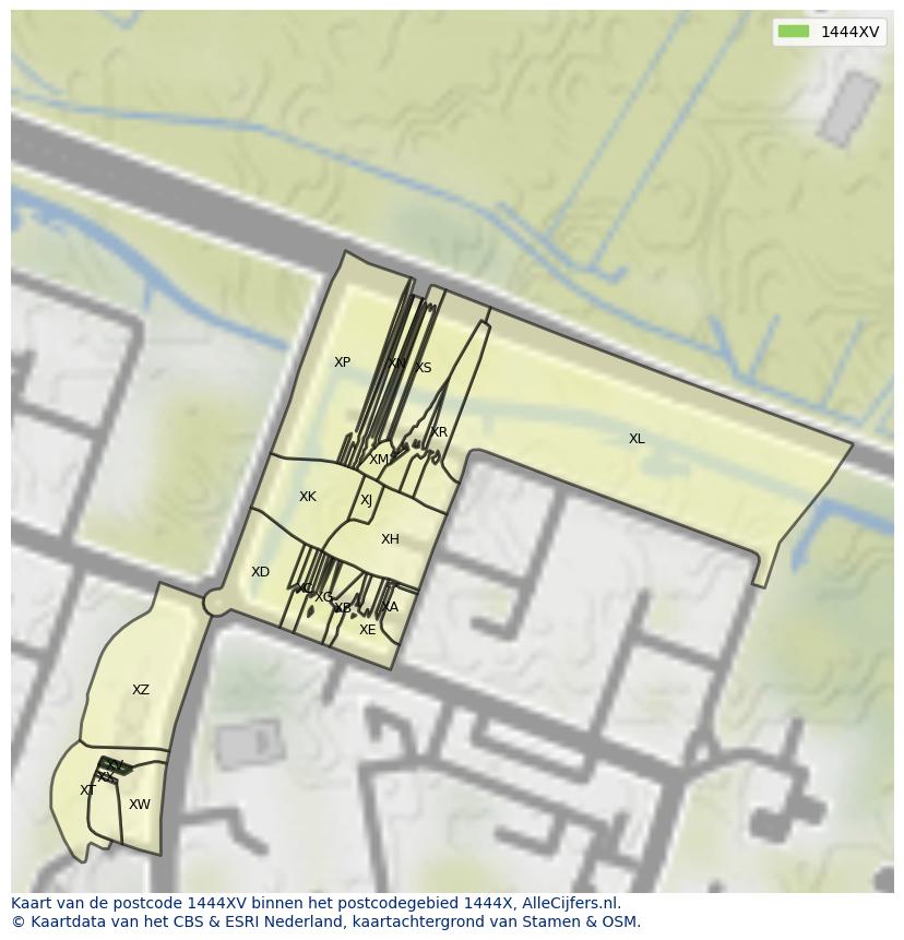 Afbeelding van het postcodegebied 1444 XV op de kaart.