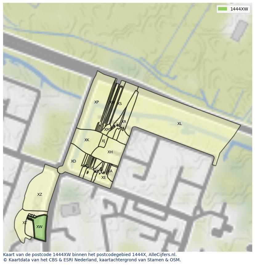 Afbeelding van het postcodegebied 1444 XW op de kaart.