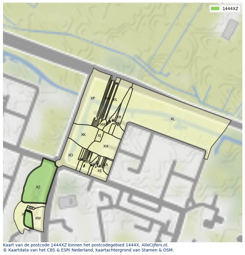 Afbeelding van het postcodegebied 1444 XZ op de kaart.