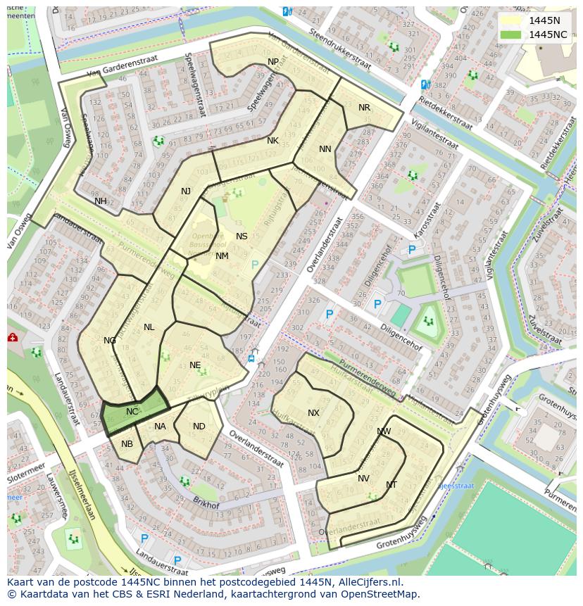 Afbeelding van het postcodegebied 1445 NC op de kaart.