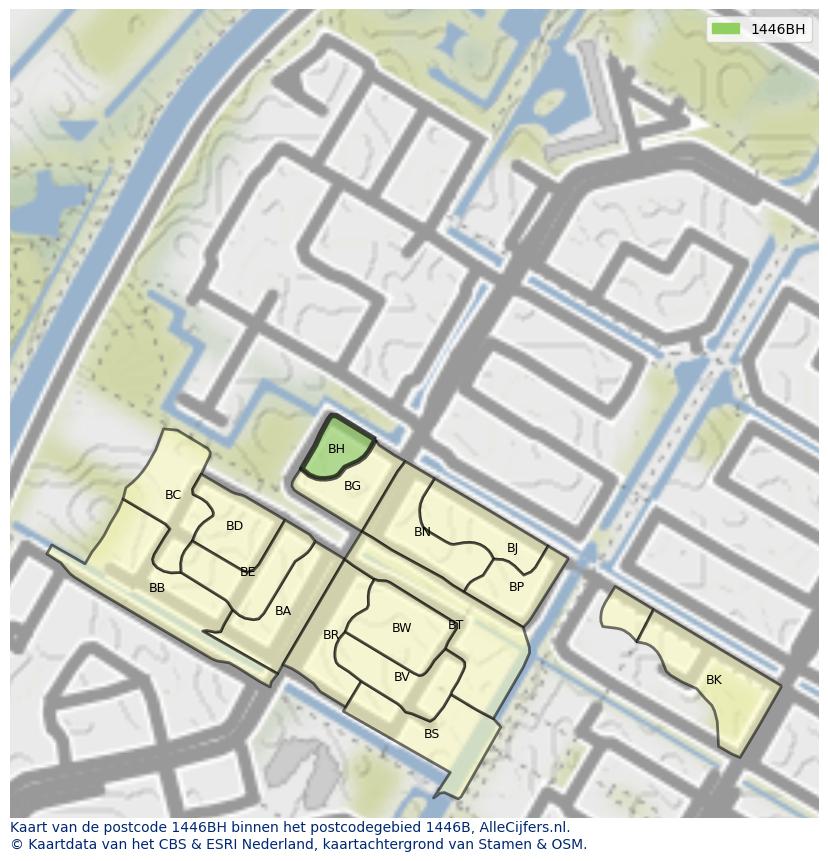Afbeelding van het postcodegebied 1446 BH op de kaart.