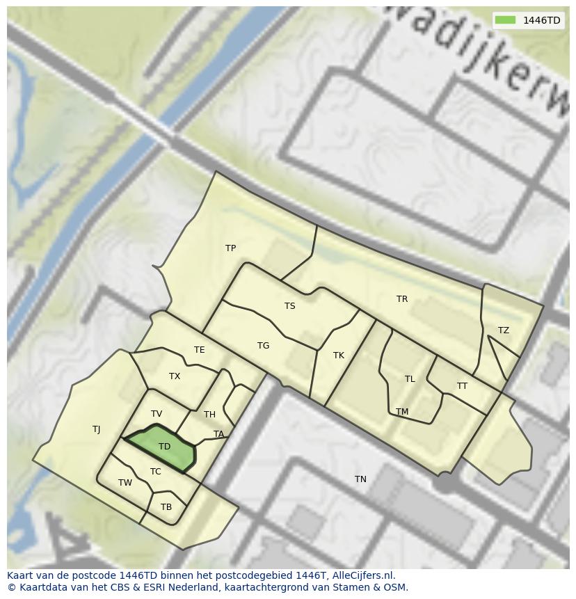 Afbeelding van het postcodegebied 1446 TD op de kaart.
