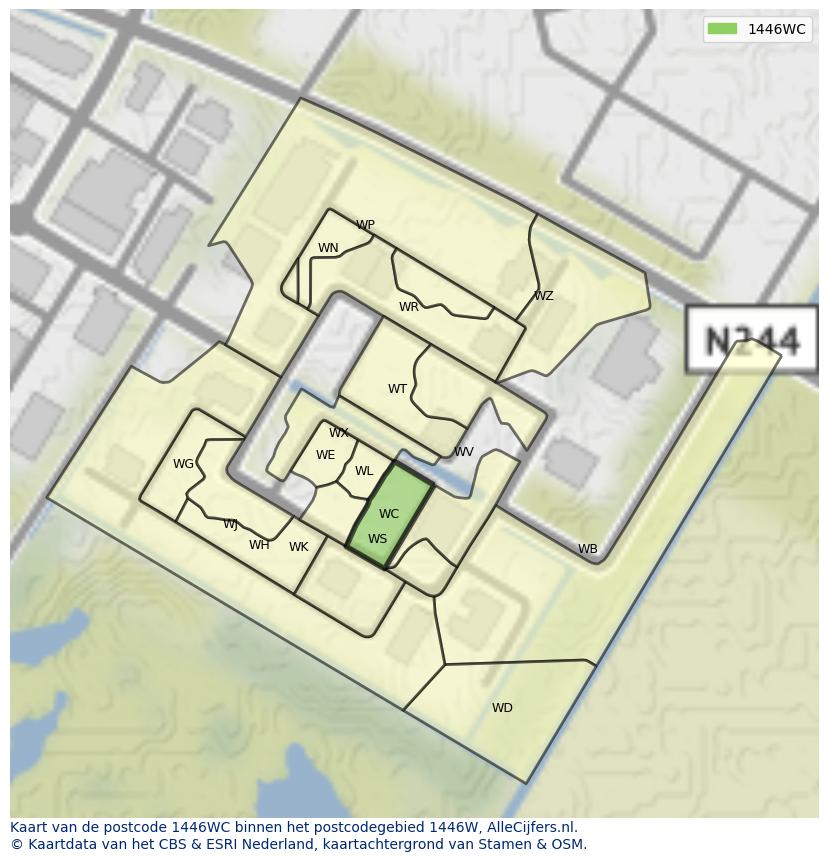 Afbeelding van het postcodegebied 1446 WC op de kaart.