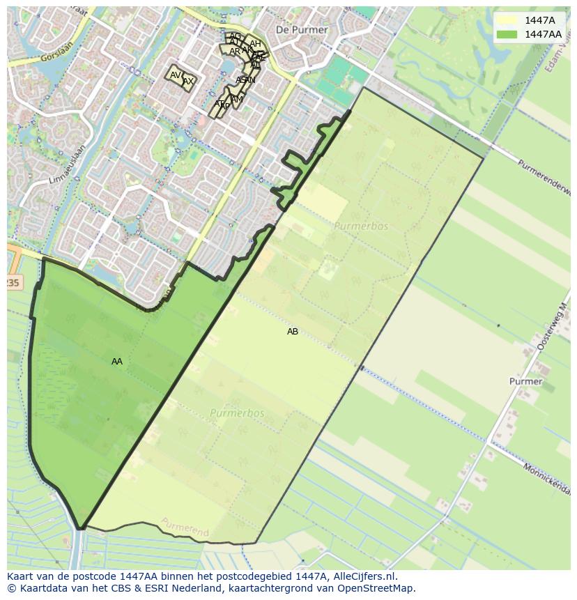 Afbeelding van het postcodegebied 1447 AA op de kaart.