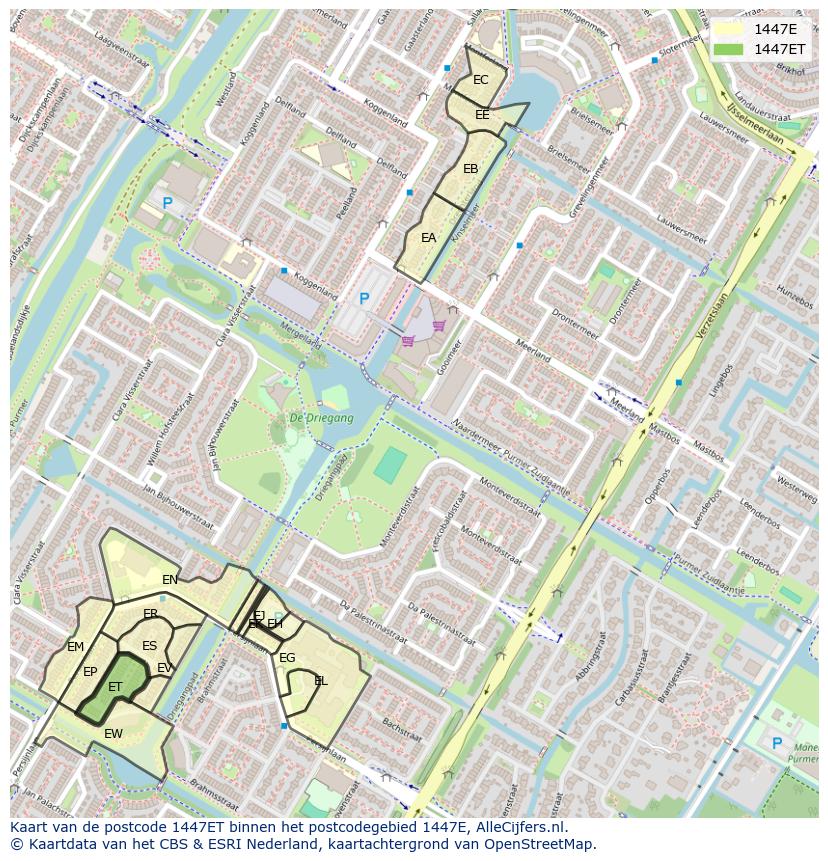 Afbeelding van het postcodegebied 1447 ET op de kaart.