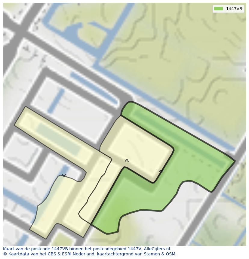 Afbeelding van het postcodegebied 1447 VB op de kaart.