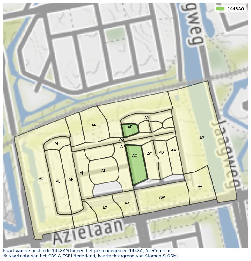 Afbeelding van het postcodegebied 1448 AG op de kaart.