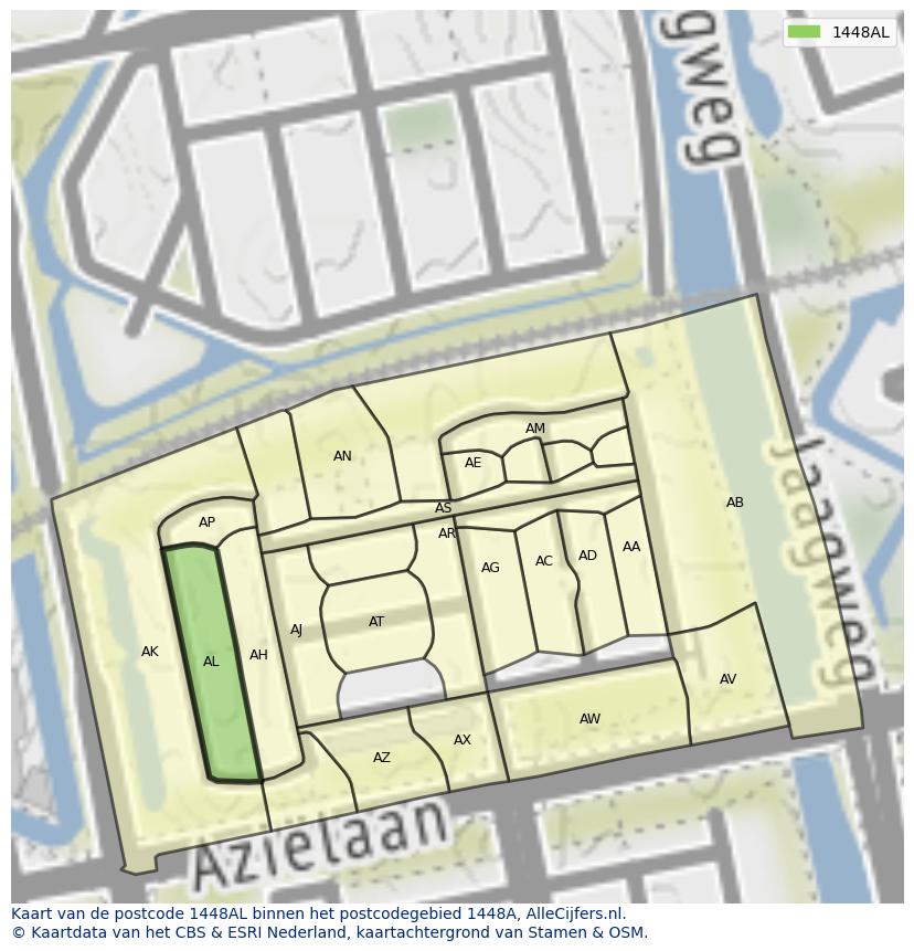 Afbeelding van het postcodegebied 1448 AL op de kaart.