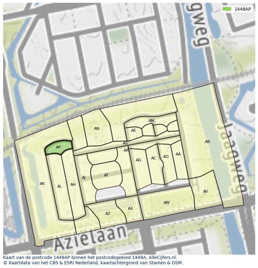 Afbeelding van het postcodegebied 1448 AP op de kaart.