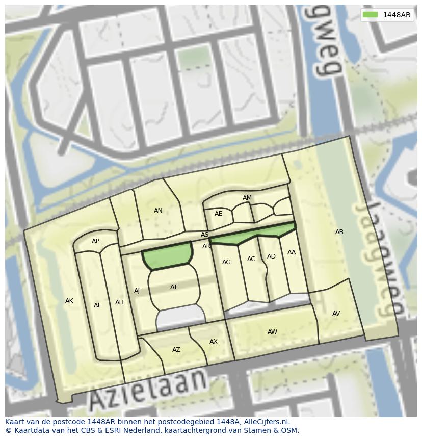 Afbeelding van het postcodegebied 1448 AR op de kaart.