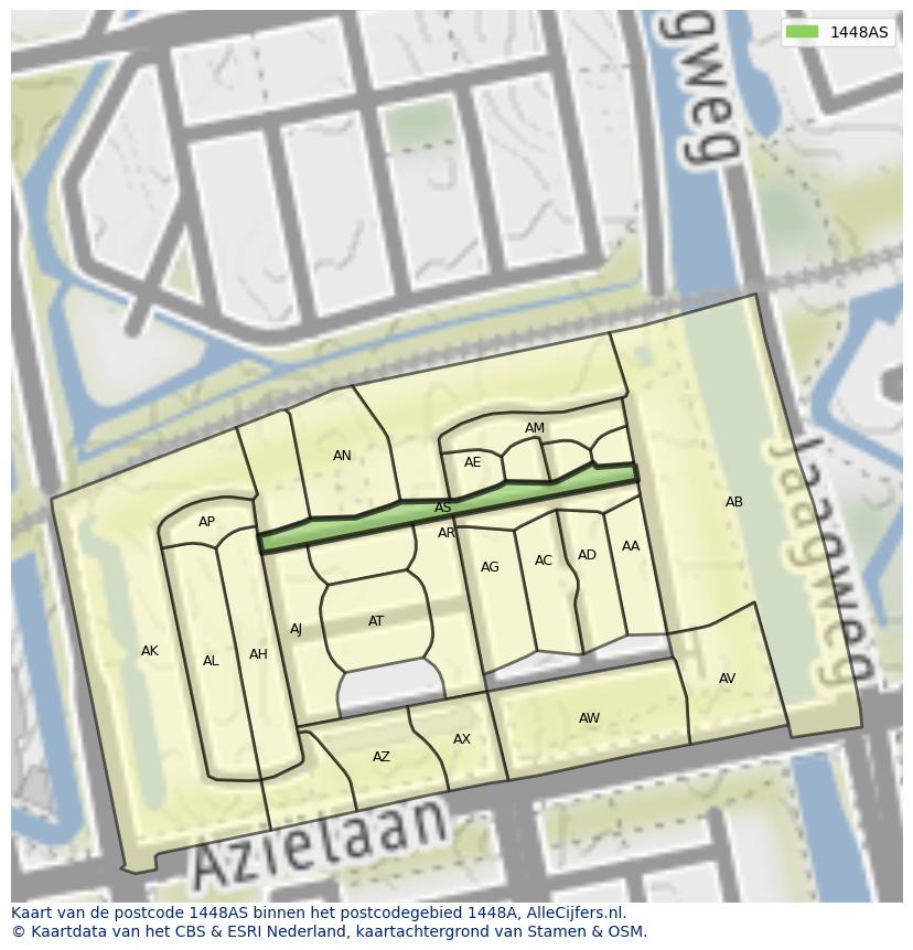 Afbeelding van het postcodegebied 1448 AS op de kaart.