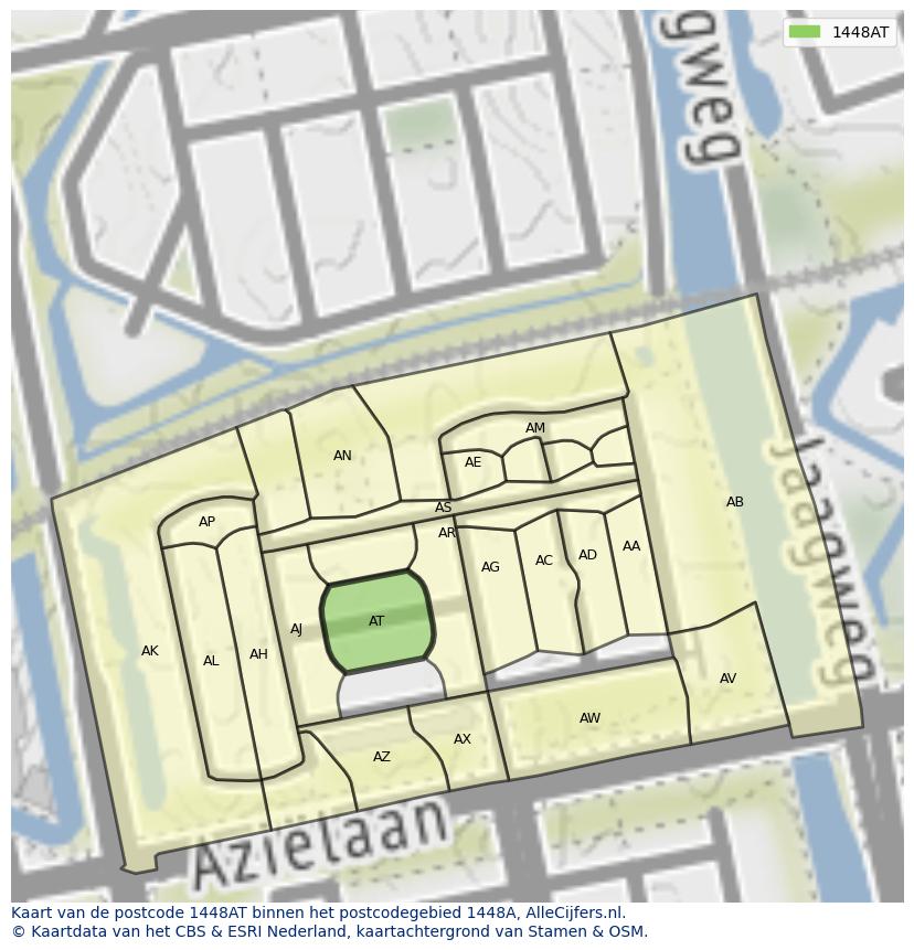 Afbeelding van het postcodegebied 1448 AT op de kaart.