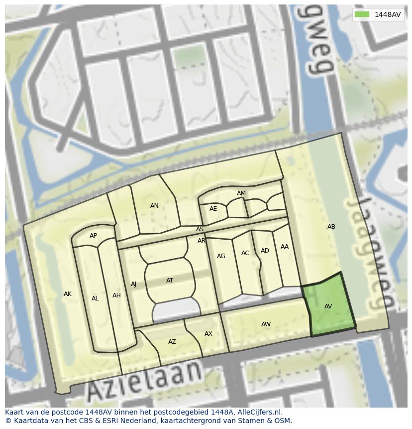 Afbeelding van het postcodegebied 1448 AV op de kaart.