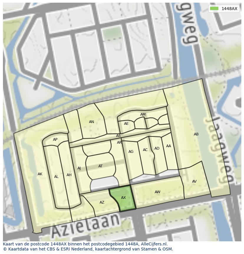 Afbeelding van het postcodegebied 1448 AX op de kaart.