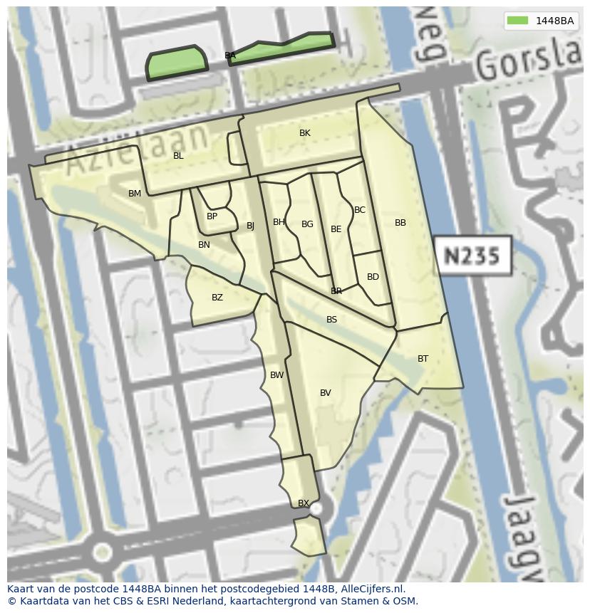 Afbeelding van het postcodegebied 1448 BA op de kaart.