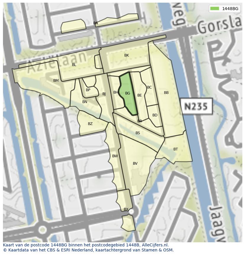 Afbeelding van het postcodegebied 1448 BG op de kaart.
