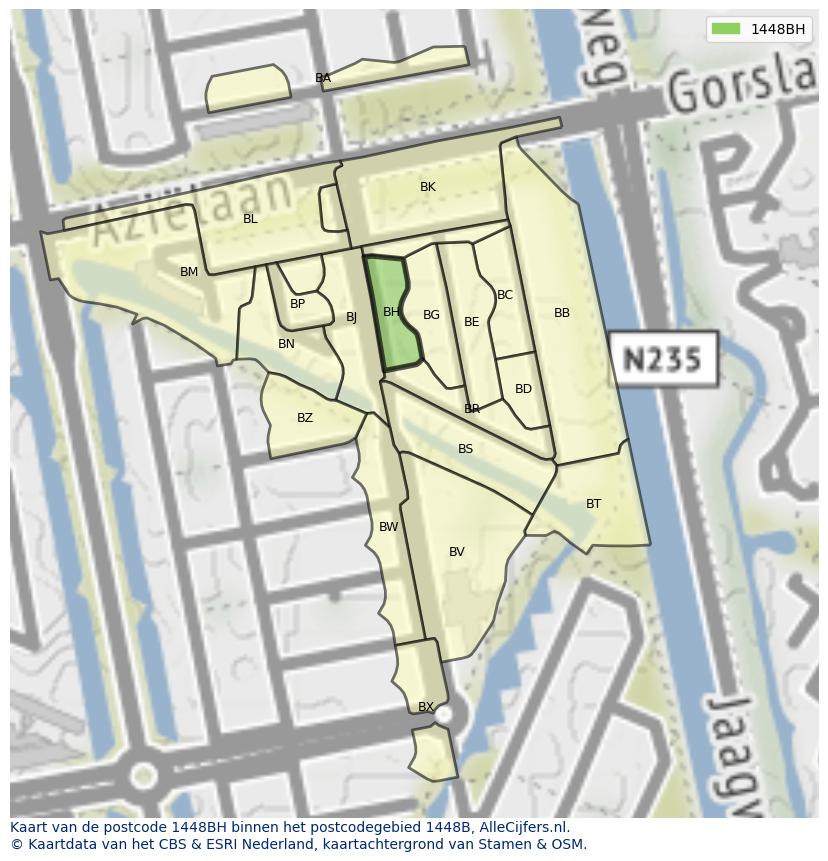 Afbeelding van het postcodegebied 1448 BH op de kaart.