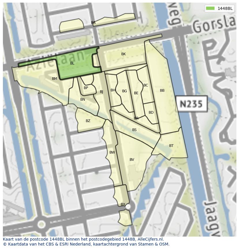 Afbeelding van het postcodegebied 1448 BL op de kaart.