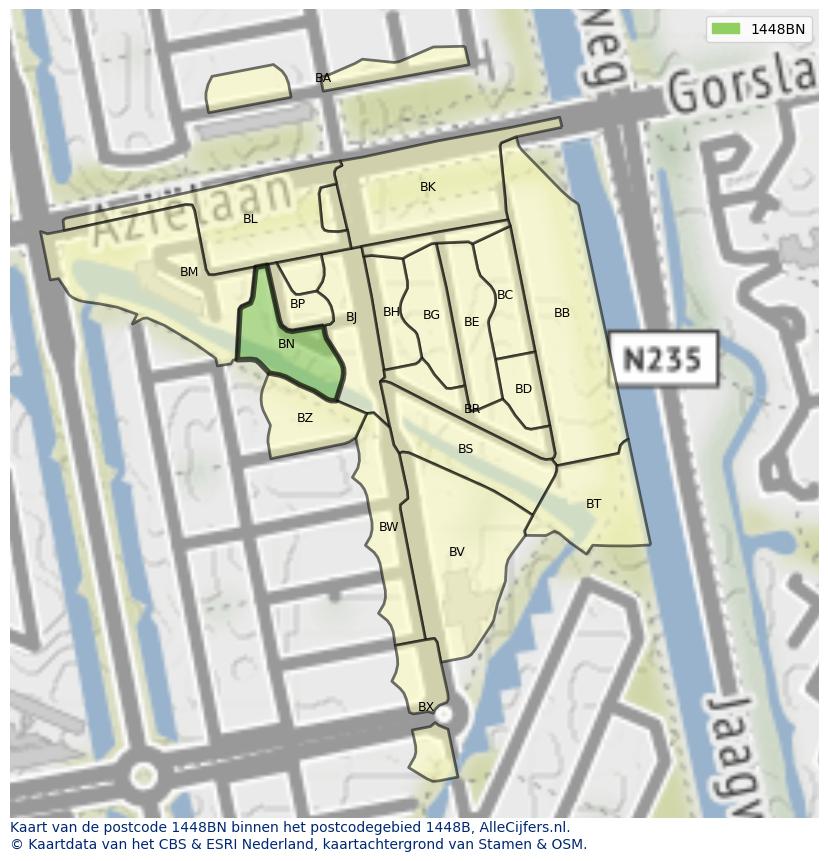 Afbeelding van het postcodegebied 1448 BN op de kaart.