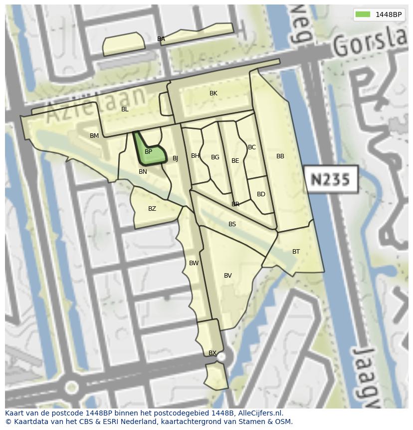 Afbeelding van het postcodegebied 1448 BP op de kaart.