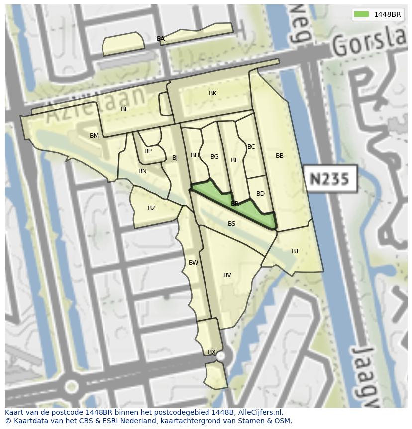 Afbeelding van het postcodegebied 1448 BR op de kaart.