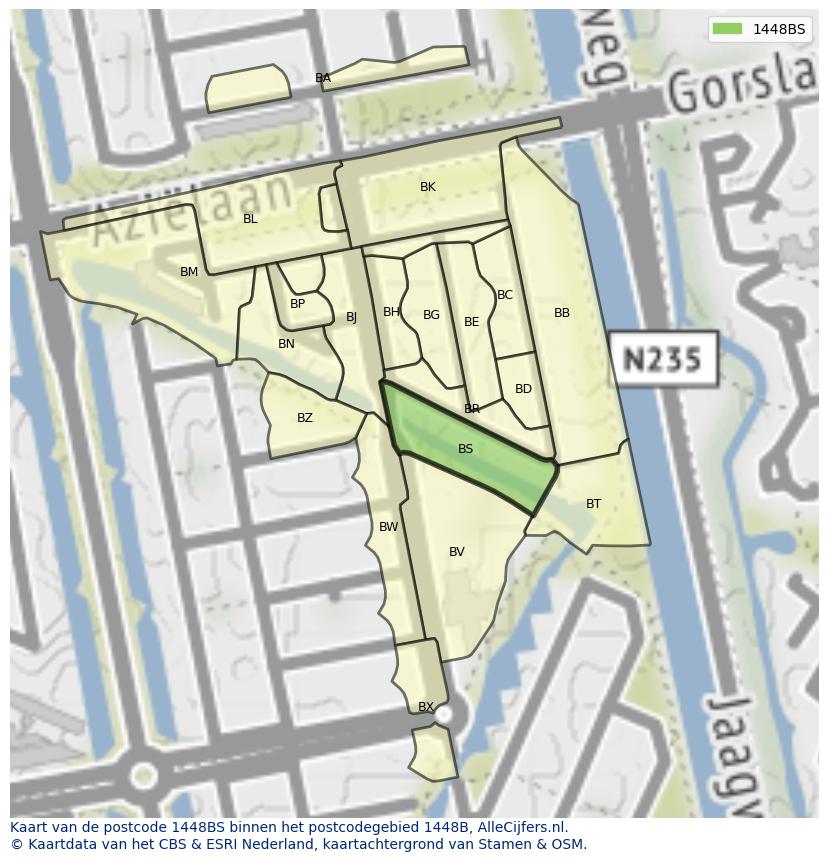 Afbeelding van het postcodegebied 1448 BS op de kaart.