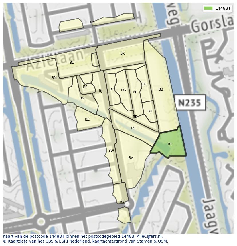 Afbeelding van het postcodegebied 1448 BT op de kaart.
