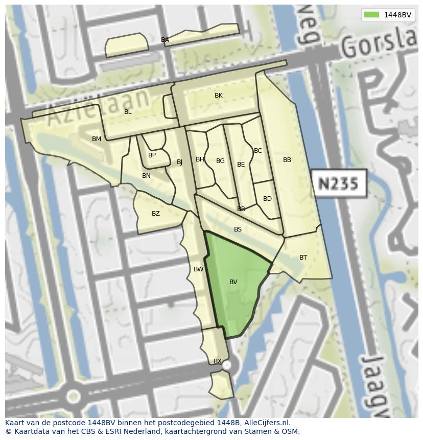 Afbeelding van het postcodegebied 1448 BV op de kaart.