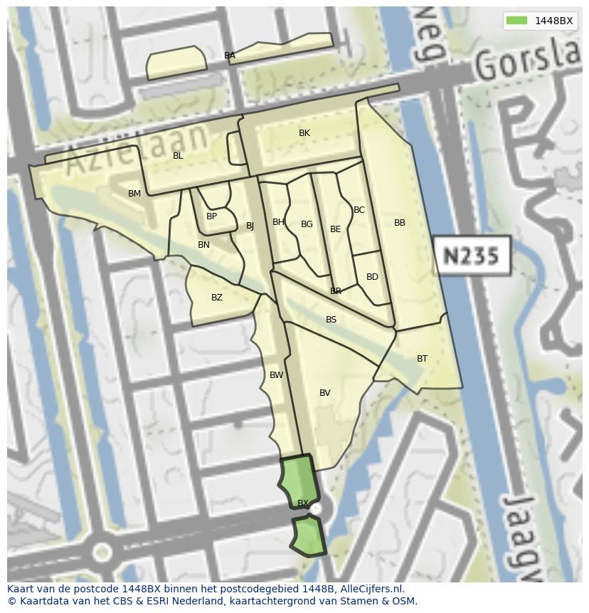 Afbeelding van het postcodegebied 1448 BX op de kaart.