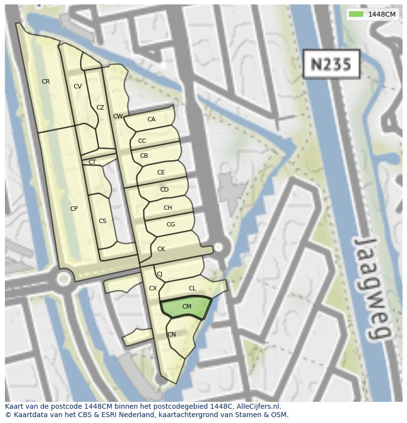 Afbeelding van het postcodegebied 1448 CM op de kaart.