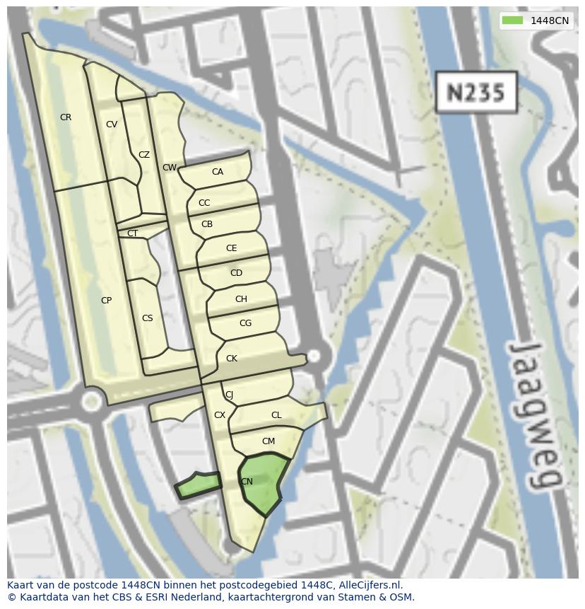 Afbeelding van het postcodegebied 1448 CN op de kaart.