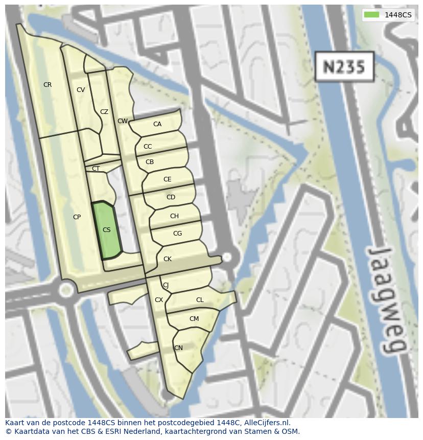 Afbeelding van het postcodegebied 1448 CS op de kaart.